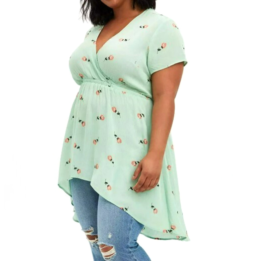 TORRID NWT Womens 6X Mint Green Pink Floral Light Airy Fairy High Low Tunic Top‎
